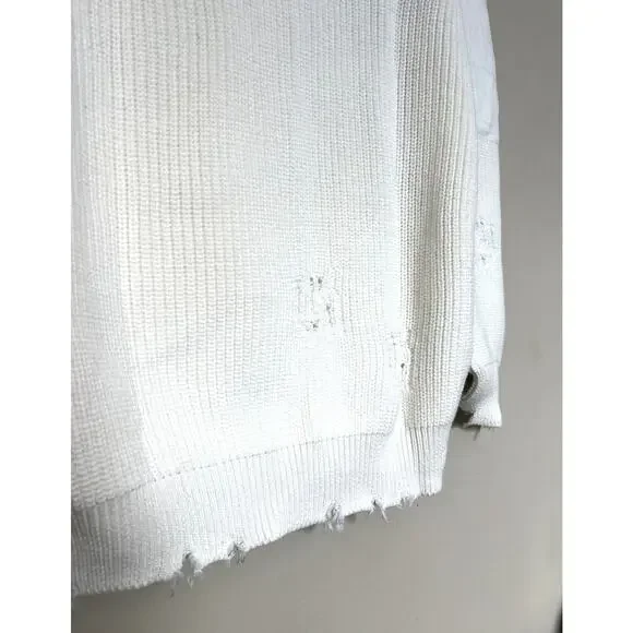 NWT SEROYA Retrofete White Distressed Knit Devin Sweater Oversized Size XS - Picture 7 of 10